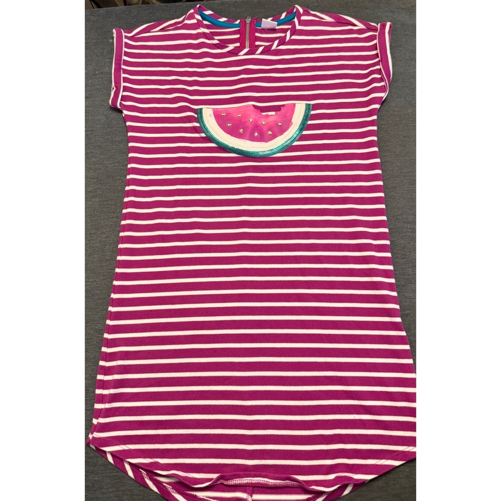 Gymboree Girls Magenta Pink Striped‎ Watermelon Sequin Dress Size L 10-12